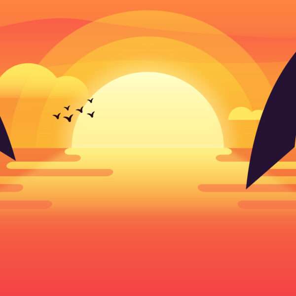 Flat Style Sunrise Landscape sea Background