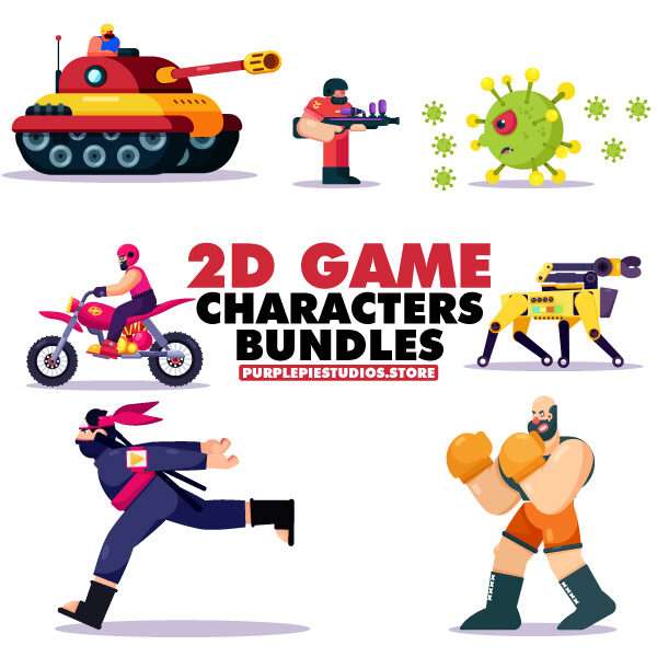 2D Flat Style Game Character bundle