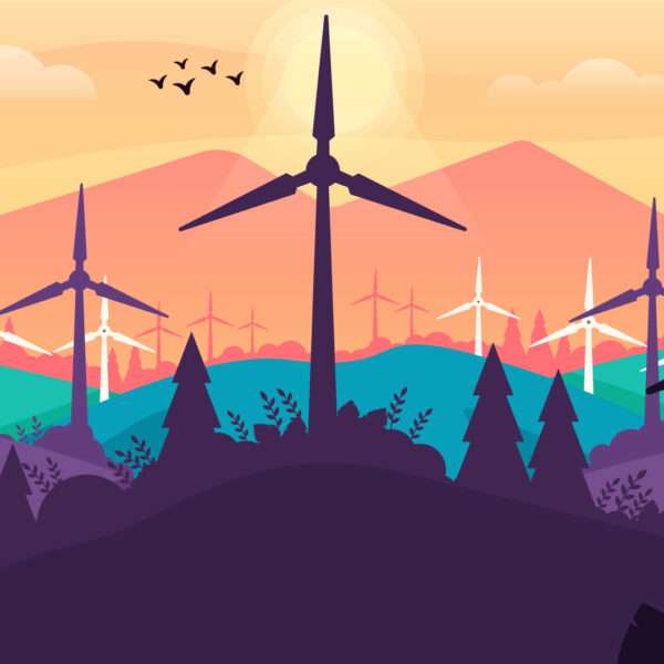 Flat Style windmill scene background